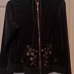 Women's Faded Glory Velour Zippered Jacket with Gold Detail